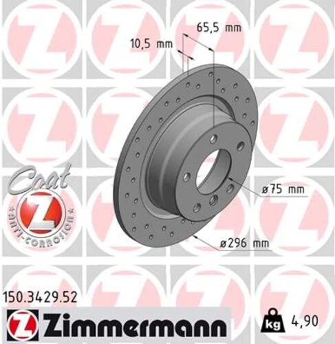 Zimmermann 150.3429.52 Fren Diski Arka Bmw E81 E87 E90 Havalı Delikli 34216855002 ürün görseli 1