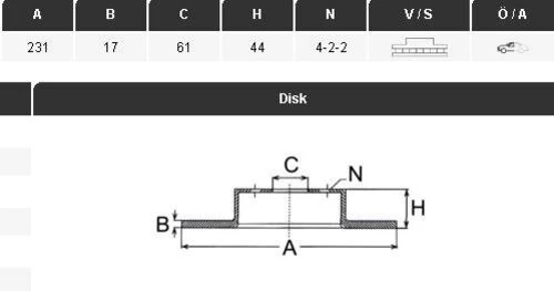 YAVUZSAN 15129 Fren Diski Ön Civic 84-90 Crx 90-91 Insıght 00-06 231×17×61 4 Bijon ürün görseli 1