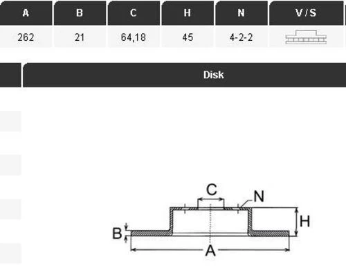 Yavuzsan 15112 Ön Fren Diski Civic 91-06 Vtec 01-06 1.6 Rover 200-400-25-45 262 21 4dl Havalı Adet ürün görseli 1