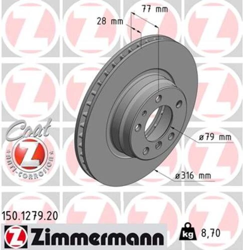 Zimmermann 150.1279.20 Fren Diski Ön Bmw E38 94 01 34116757753 ürün görseli 1