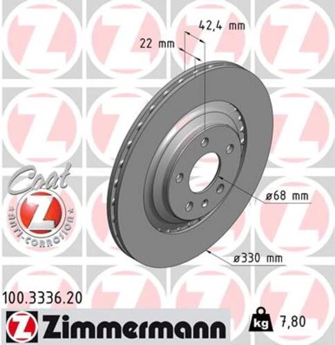 Zimmermann 100.3336.20 Fren Diski Arka 330 22-20mm Hava Kanallı Kaplamalı Yüksek Karbon Alaşımlı 986479457-df4893s 4f0615601b ürün görseli 1