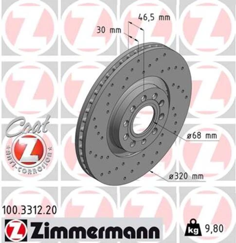 Zimmermann 100.3312.20 Fren Diski Ön 320 30-28mm Hava Kanallı Delikli Kaplamalı Yüksek Karbon Alaşımlı 986479258-df6189s 8e0615301ae ürün görseli 1