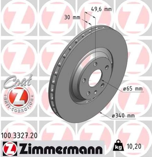 Zimmermann 100.3327.20 Fren Diski Ön Tt 2006 986479464-df6041s 8j0615301 ürün görseli 1