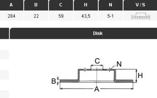 YAVUZSAN 33197 Fren Diski Ön Doblo 10- Practıco 10- / 147 00- 156 97- 164 Spıder 95- / Combo 12- 284×22×59 5 Bijon ürün görseli 1