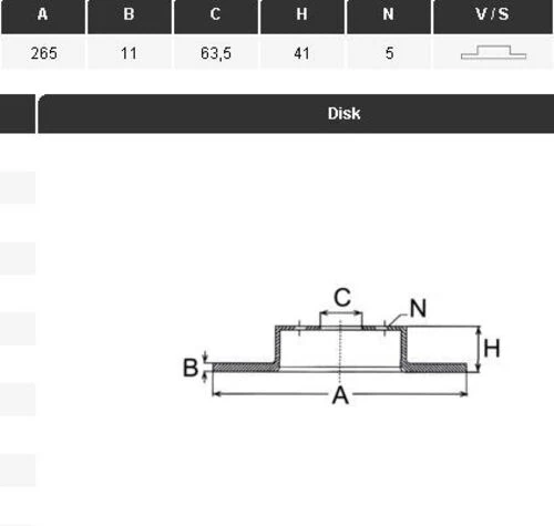 YAVUZSAN 13357 Fren Diski Arka Cmax 07- Cmax 03- Focus II 04- 15-16 Jant 265×11×63,5 5 Bijon ürün görseli 1