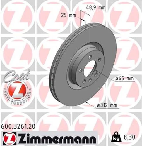 Zimmermann 600.3261.20 Fren Diski Polo 6 Aw 2.0 Tsı 16v 2q0615301n ürün görseli 1