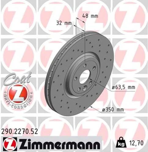 Zimmermann 290.2270.52 Fren Diski Ön 18 İnç Range Rover Velar L560 17 Jaguar F-pace X761 Xe X760 Xf Iı X260 Xf Sportbrake X260 I-pace X590 T4a2343 ürün görseli 1