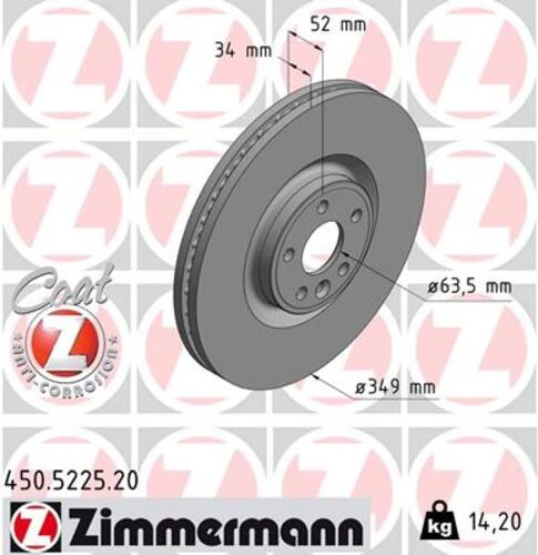 Zimmermann 450.5225.20 Fren Diski Ön 18 İnç Discovery Sport L550 14 Range Rover Evoque L538 11 19 Jaguar E-pace X540 Lr083647 ürün görseli 1