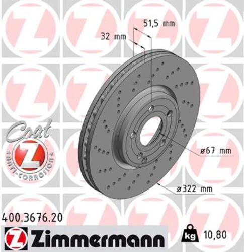 Zimmermann 400.3676.20 Fren Diski Ön Mercedes Cls-class X218 C218 A0004211812 ürün görseli 1