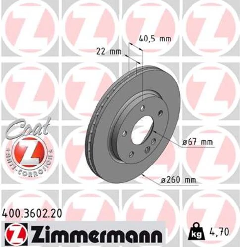 Zimmermann 400.3602.20 Fren Diski Ön Mercedes A-serisi W168 97 04 A1684210212 ürün görseli 1