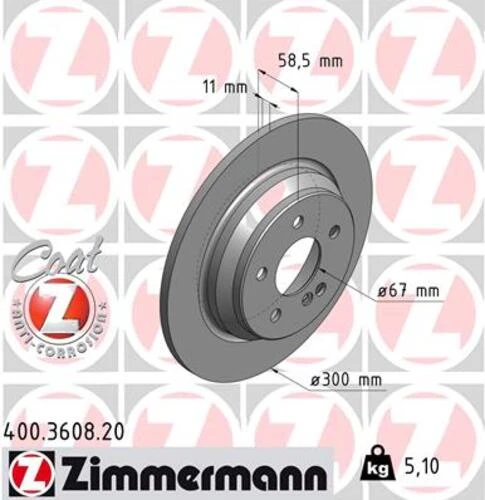 Zimmermann 400.3608.20 Fren Diski Arka Mercedes S-class W220 98 05 A2204230112 ürün görseli 1