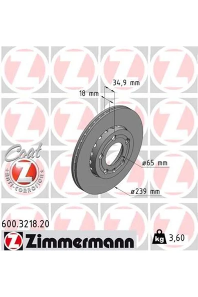 600.3218.20 Ön Fren Diski Polo 07 Fabia 00 Fo03 1.2-1.4 16v-1.6 16v-1.9sdı 239x18x5dl Ha ürün görseli 1