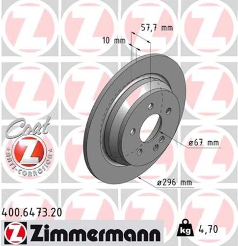 Zimmermann 400.6473.20 Fren Diski Arka Mercedes Vito W639 03 A6394230112 ürün görseli 1