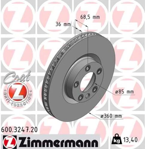 Zimmermann 600.3247.20 Fren Diski Ön Sol Cayenne Touareg 3.0 V6 Tdı 0986479b12-df6697s 7p6615301 ürün görseli 1