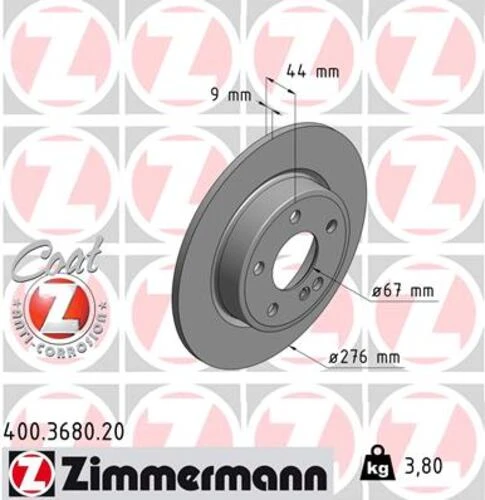 Zimmermann 400.3680.20 Fren Diski Arka Mercedes W176 W246 A2464230012 ürün görseli 1