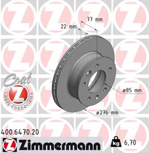 Zimmermann 400.6470.20 Fren Diski Ön Mercedes Sprinter B901 B904 Volkswagen Lt 28-35-46 A9014210312 ürün görseli 1
