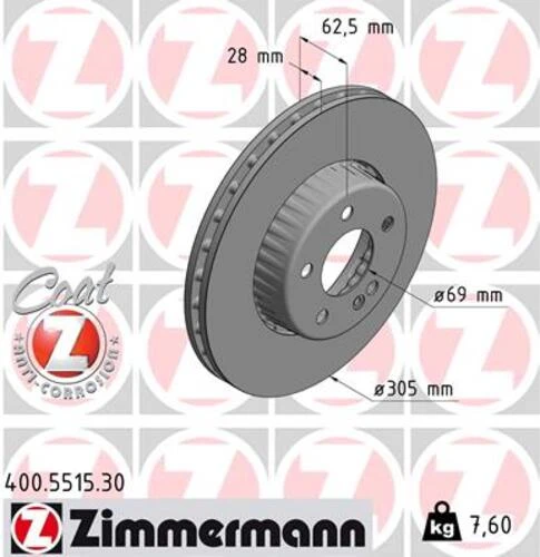 Zimmermann 400.5515.30 Fren Diski Ön Mercedes W205 S205 C205 A205 W213 S213 C238 A0004212512 ürün görseli 1