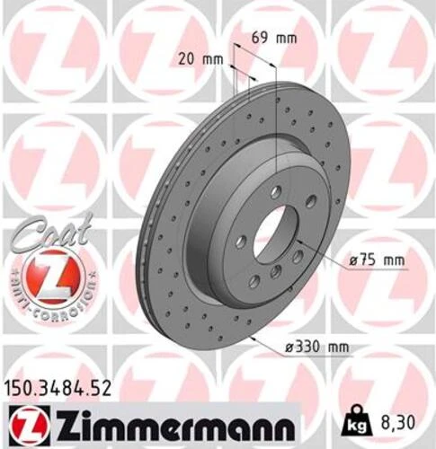 Zimmermann 150.3484.52 Fren Diski Arka Bmw F10 F11 34216775287 ürün görseli 1