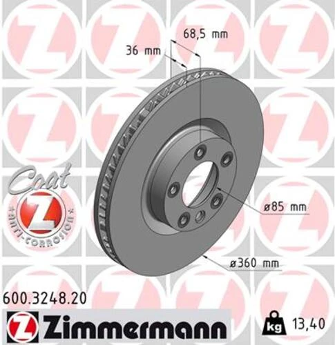 Zimmermann 600.3248.20 Fren Diski Ön Sağ Cayenne Touareg 3.0 V6 Tdı 0986479b13-df6696s 7p6615302 ürün görseli 1