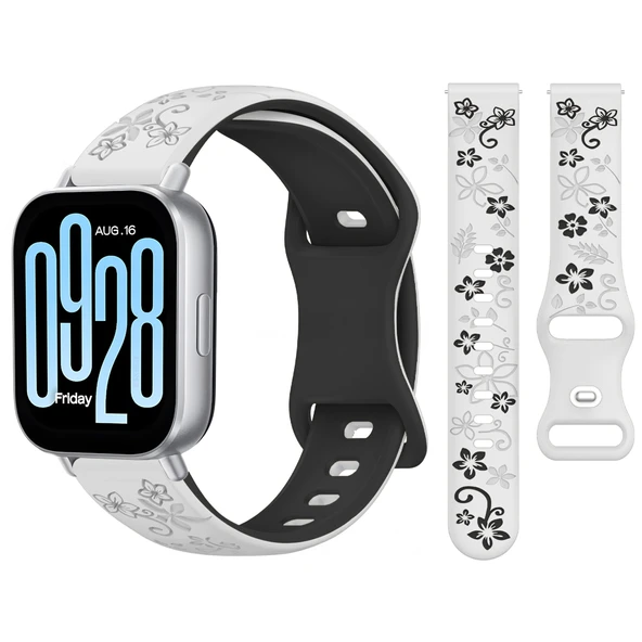 Redmi Watch 5 Active Redmi 5 Lite İle Uyumlu FloraFlex Çiçek Desenli Silikon Kordon  Beyaz ürün görseli 1