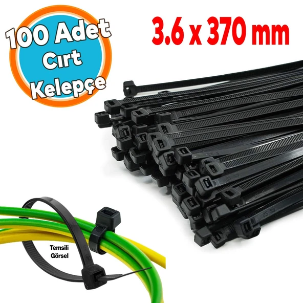 Plastik Cırt Kelepçe 3,6x370 mm 100 Adet Siyah Renk Zip Kablo Bağı Çok Amaçlı Bağlama Uzun ürün görseli 1