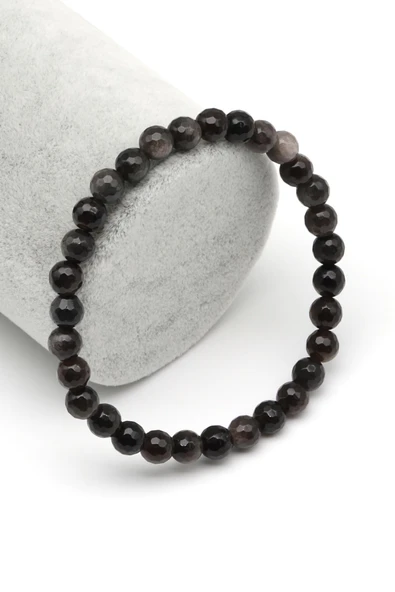 Silver Obsidyen Doğal Taş Bileklik 6 mm Fasetli Küre Kesim ürün görseli 1