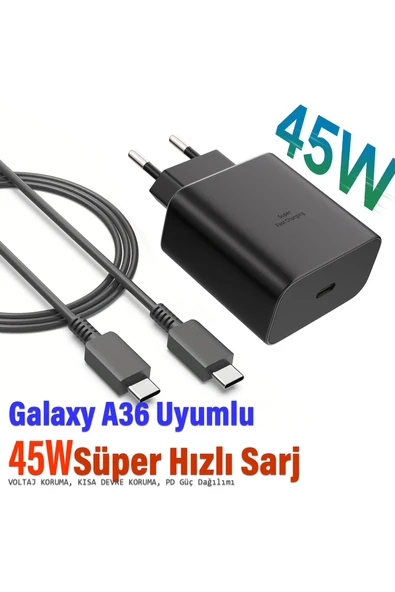 EXENAR Samsung Galaxy A36 Uyumlu Şarj Aleti Süper Hızlı Şarj ve Kablosu 45W ürün görseli 1
