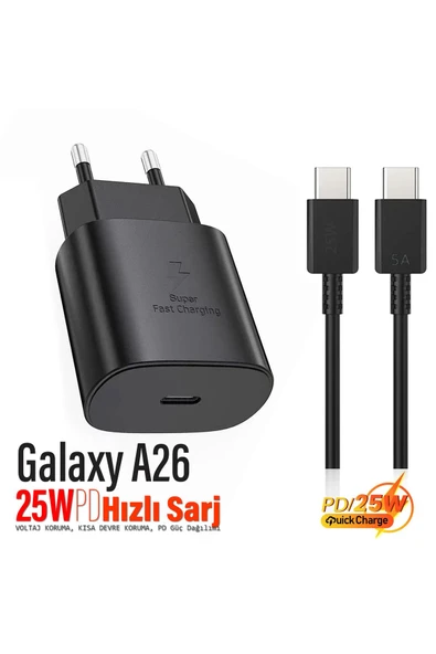 EXENAR Samsung Galaxy A26 Uyumlu Şarj Aleti ve Kablosu 25W Hızlı Şarj Type-C ürün görseli 1