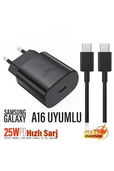 EXENAR Samsung Galaxy A16 Uyumlu Şarj Aleti ve Kablosu 25W Hızlı Şarj Type-C ürün görseli 1