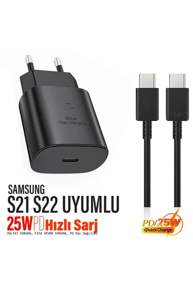EXENAR Samsung Galaxy S21 - Samsung S22 Uyumlu Şarj Aleti ve Kablosu 25W Hızlı Şarj Type-C ürün görseli 1