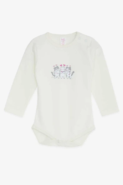 Breeze Kız Bebek Çıtçıtlı Body Kedili  Ekru ürün görseli 1