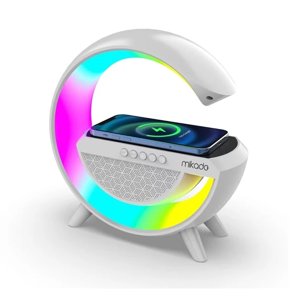 Mikado MD-G111 Beyaz 10W 1800mAh BT-TF-USB-15W Wireless Şarj RGB Işıklı Speaker ürün görseli 1