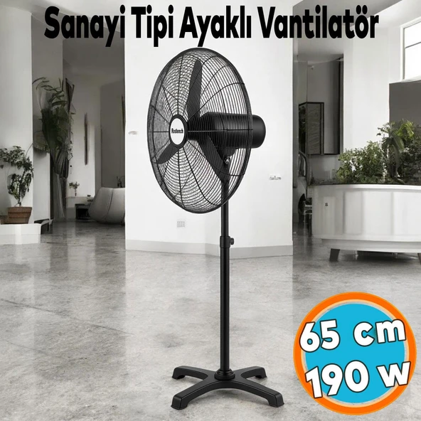 Sanayi Tipi Ayaklı Vantilatör 65 cm 190 W Sessiz Geniş Alanlara Uygun Endüstriyel Güçlü Fan ürün görseli 1