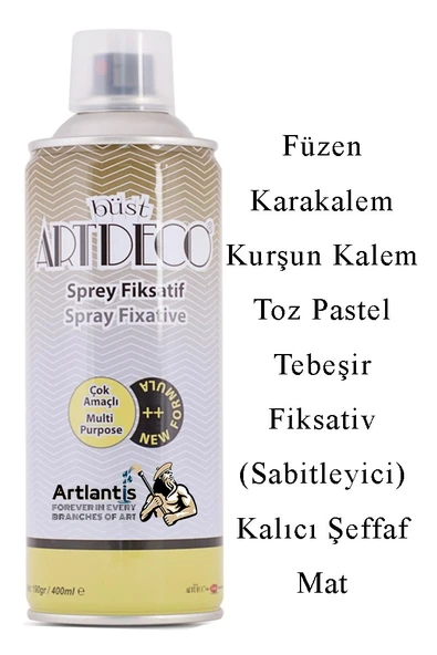 Fiksatif 400 ml Sprey Artdeco 1 Adet Füzen Karakalem Toz Pastel Tebeşir Sabitleyici Kalıcı Şeffaf Mat ürün görseli 1