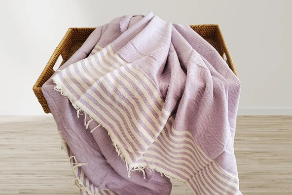 Aksu Summer Line Çok Amaçlı Örtü Pike Koltuk Örtüsü 170x220 Lila ürün görseli 1