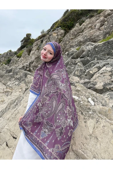 MODA Timeless Wieve Serisi Etnik Desen Şal Mürdüm-Mavi ürün görseli 1