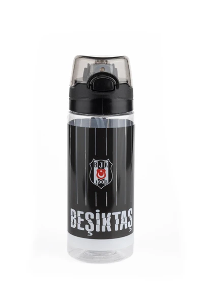 Beşiktaş İnce Çubuk Desenli 500 ML Plastik Matara Pipetli Suluk Yeni Sezon ürün görseli 1