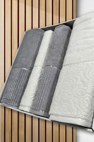 Sevgi Hamam Takımı 4 Parça Krem - Gri ürün görseli 1
