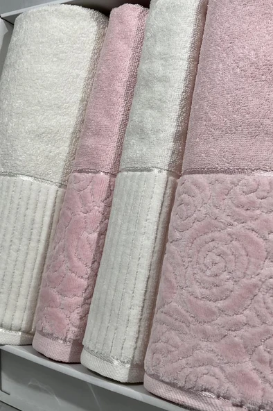 Sevgi Hamam Takımı 4 Parça Krem - Pudra - Resim 3