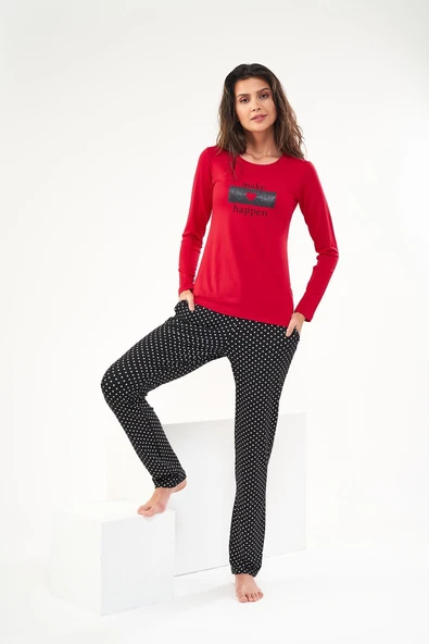 PJS 22422 Kadın Baskılı O Yaka Pijama Takım ürün görseli 1