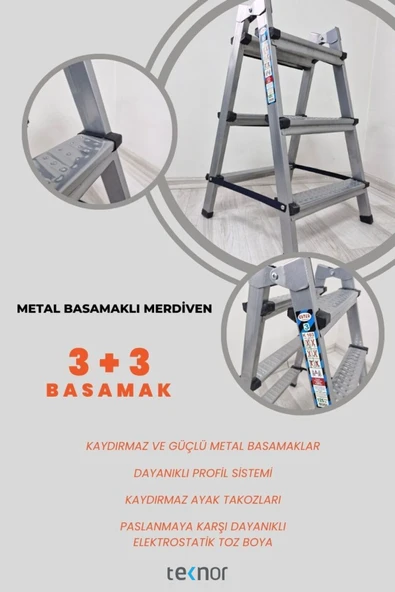 Teknor Kutlu Çift Taraflı 3+3 Metal Merdiven - Resim 6