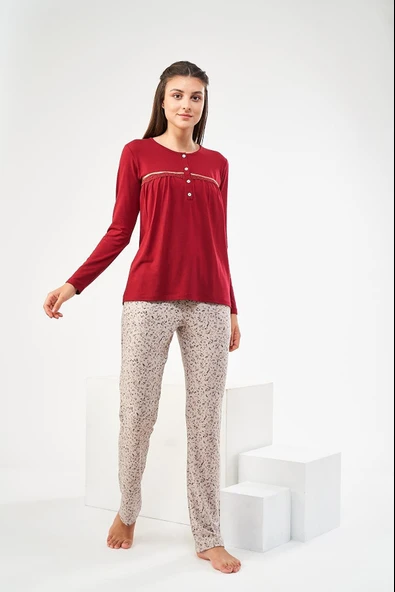 PJS 22425 Kadın Düz Dantelli Patlı Pijama Takım ürün görseli 1