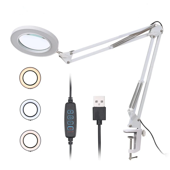 Katlanabilir Büyüteç Çok İşlevli 5/ 8X Işıklı LED Aydınlatmalı Masa Lambası USB Bağlantılı ürün görseli 1