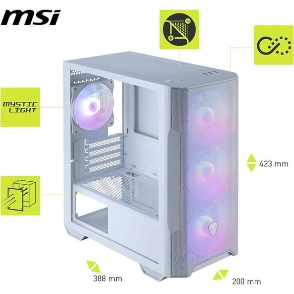 MSI MAG FORCE M100R WHITE GAMING MICRO-TOWER PC KASASI BEYAZ - Resim 3