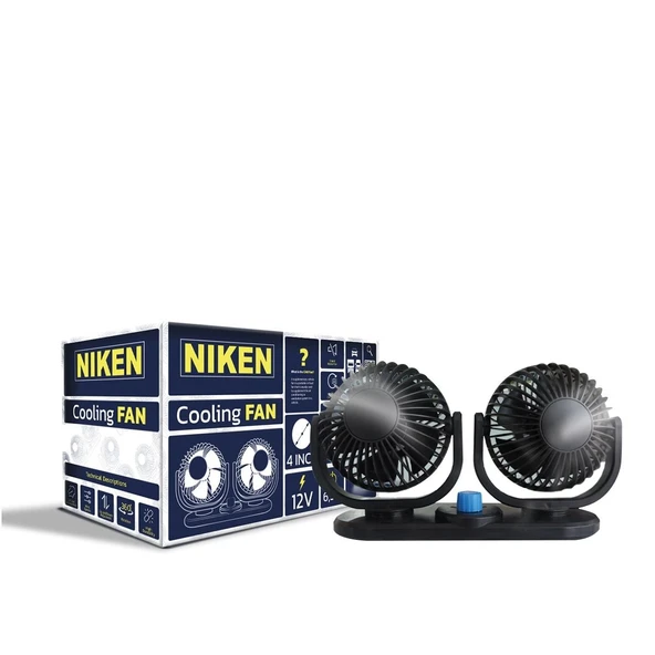 NİKEN Araç içi vantilatör çift başlı küçük 12volt 4 inç NİKEN ürün görseli 1