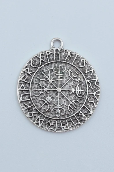 Vegvisir Viking Pusulası Gümüş Kaplama Kolye Ucu ürün görseli 1