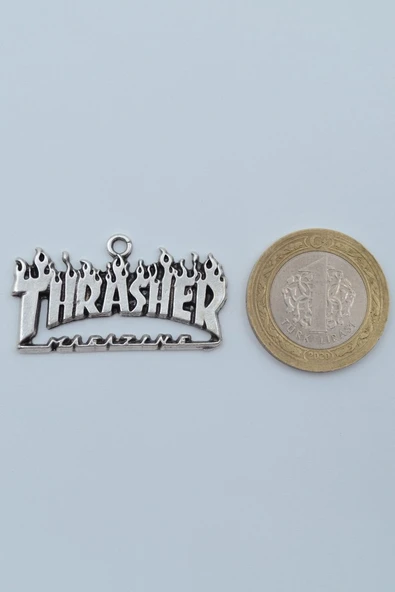 Thrasher Magazine Gümüş Kaplama Deri İp Kolye - Resim 4