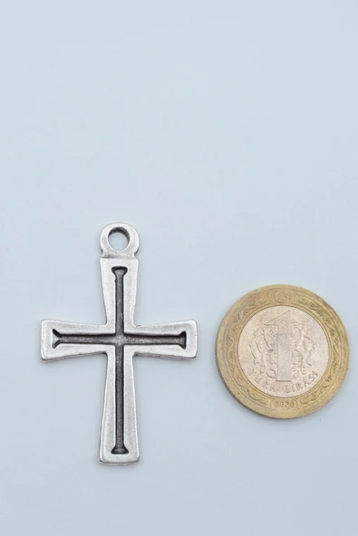 Haç Gümüş Kaplama Deri İp Kolye - Resim 4
