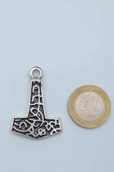 Thor Mjollnir Hammer Gümüş Kaplama Kolye Ucu - Resim 3