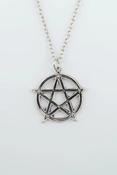 Pentagram Yıldızı Gümüş Kaplama Düz Zincir Kolye ürün görseli 1